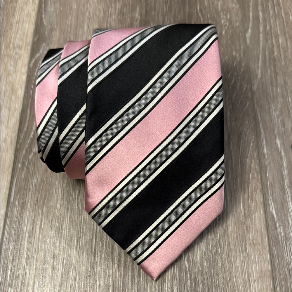 Donald J. Trump Signature Collection Classic Pink and Black Striped Necktie